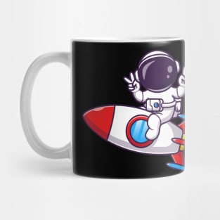 Astronaut Riding Rocket With Peace Hand Cartoon Mug